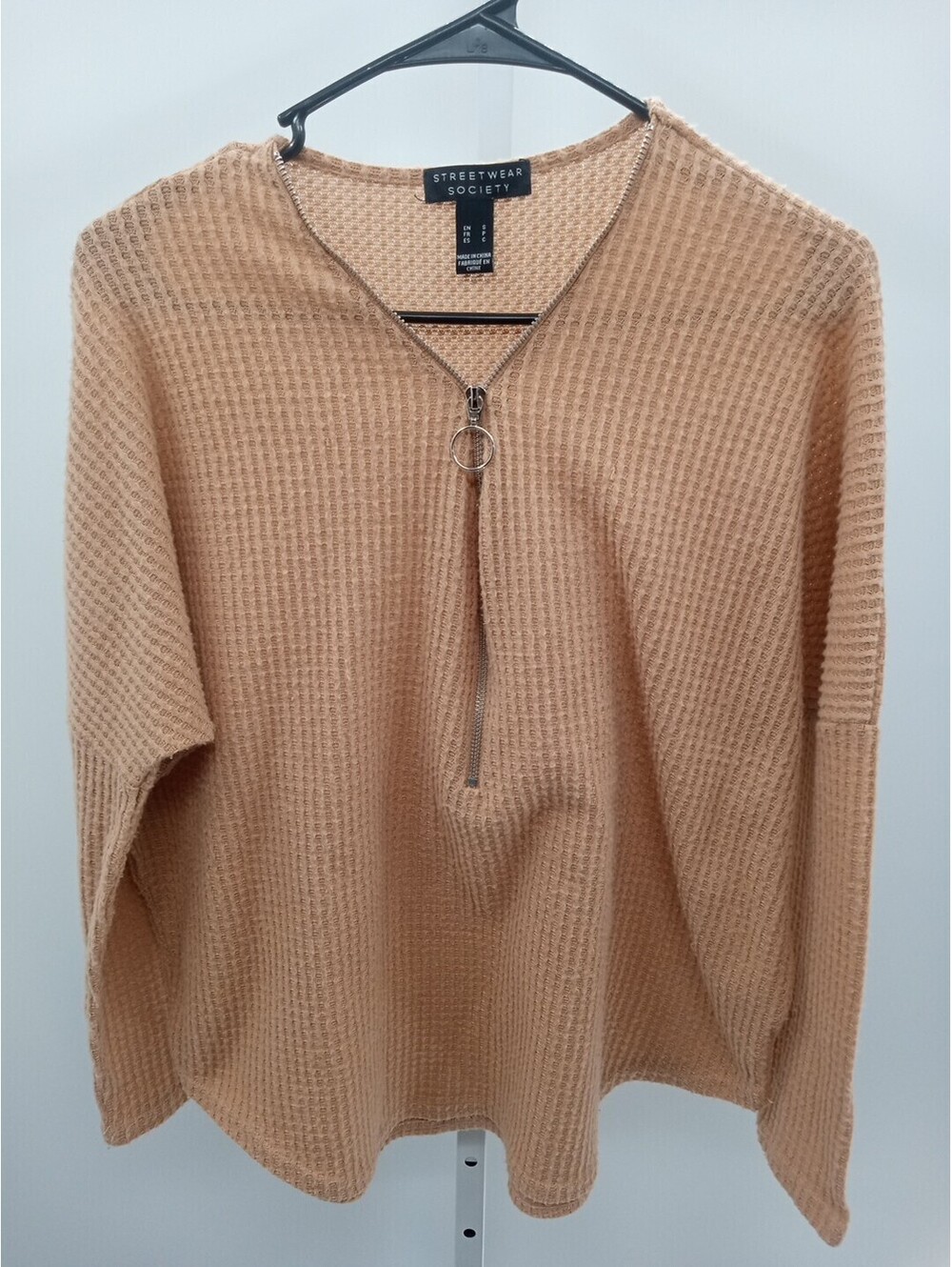 Streetwear Society Top Women's Small Brown Casual Half Zip Blouse Classic Shirt
